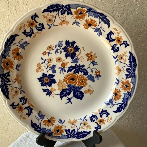 Atkins Ming Flower: Floral Blue & Cream Dinner Plate - Picture 1 of 15